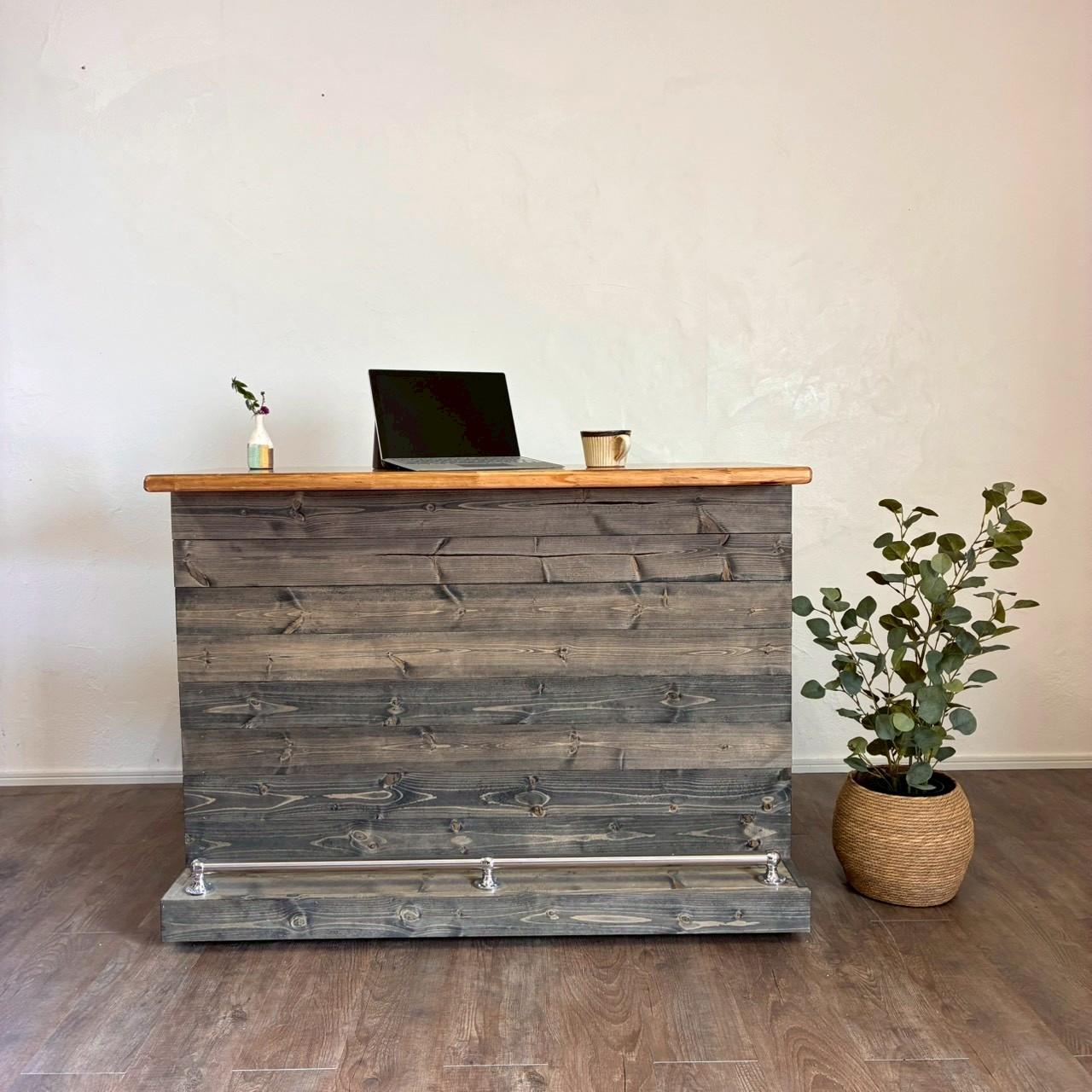 【男前フットレスト・キャスター付きバーカウンター】黒　レジ台　店舗什器 キッチンカウンター　美容室・サロンにも♪ | 3枚目