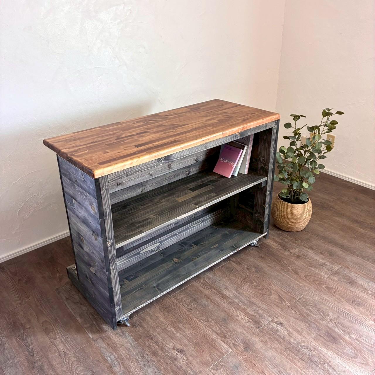 【男前フットレスト・キャスター付きバーカウンター】黒　レジ台　店舗什器 キッチンカウンター　美容室・サロンにも♪ | 4枚目