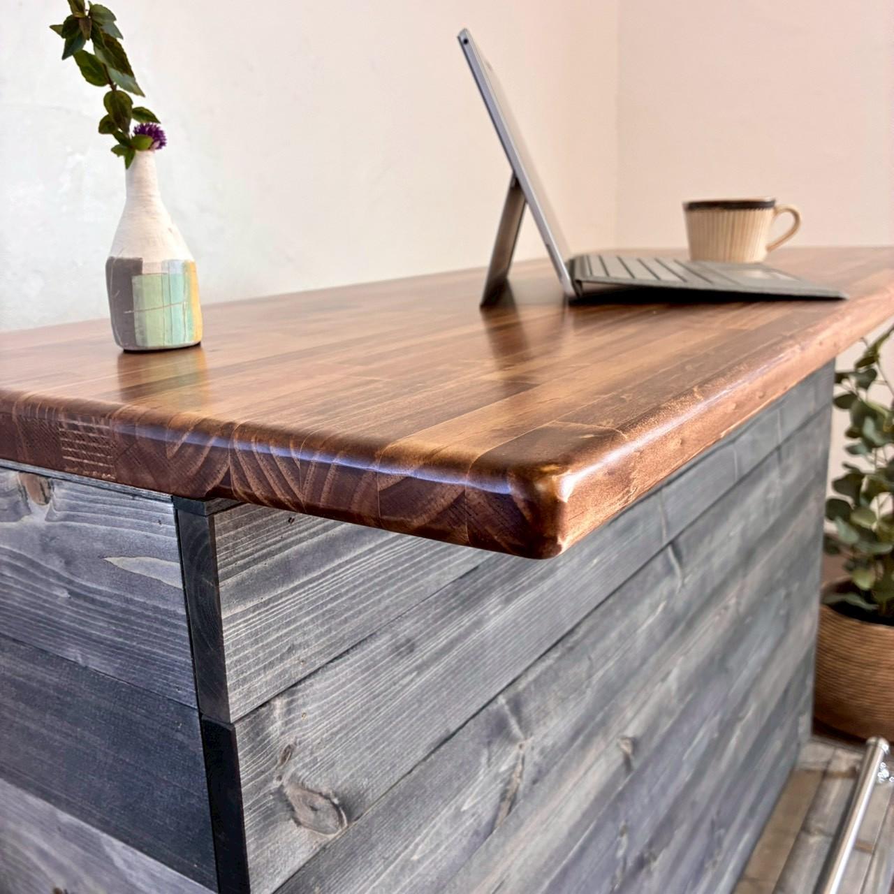 【男前フットレスト・キャスター付きバーカウンター】黒　レジ台　店舗什器 キッチンカウンター　美容室・サロンにも♪ | 6枚目