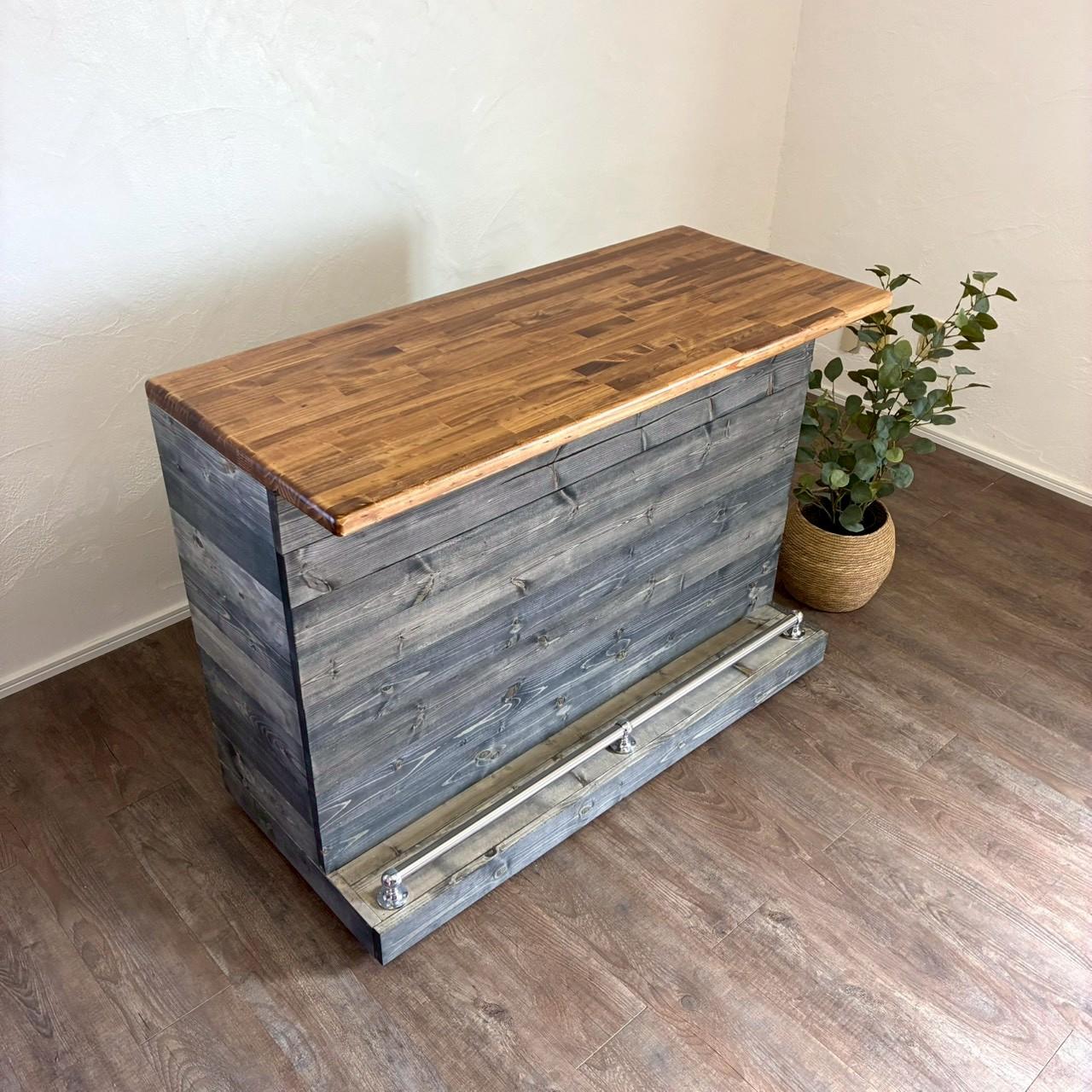 【男前フットレスト・キャスター付きバーカウンター】黒　レジ台　店舗什器 キッチンカウンター　美容室・サロンにも♪ | 7枚目