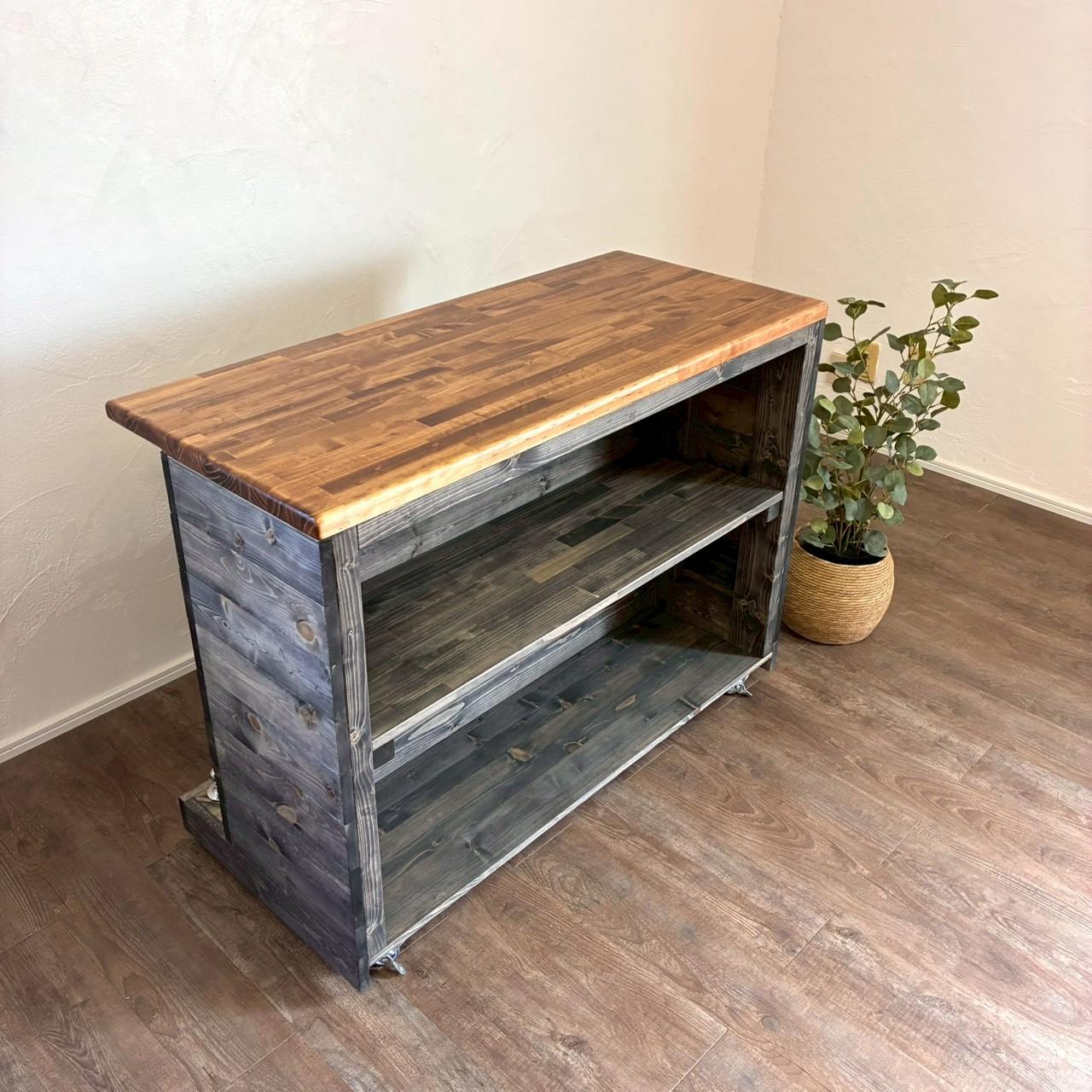 【男前フットレスト・キャスター付きバーカウンター】黒　レジ台　店舗什器 キッチンカウンター　美容室・サロンにも♪ | 9枚目