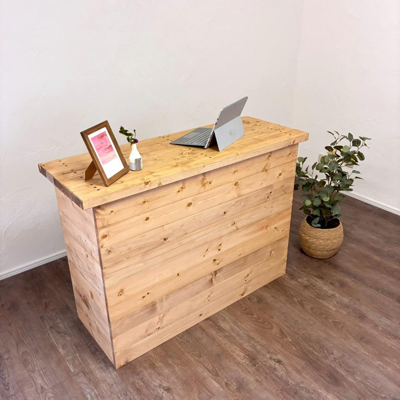 カフェ風カウンターテーブル　レジ台　ミディアムウォルナット｜美容室　サロン　受付　キッチンカウンター 【オーダー可】